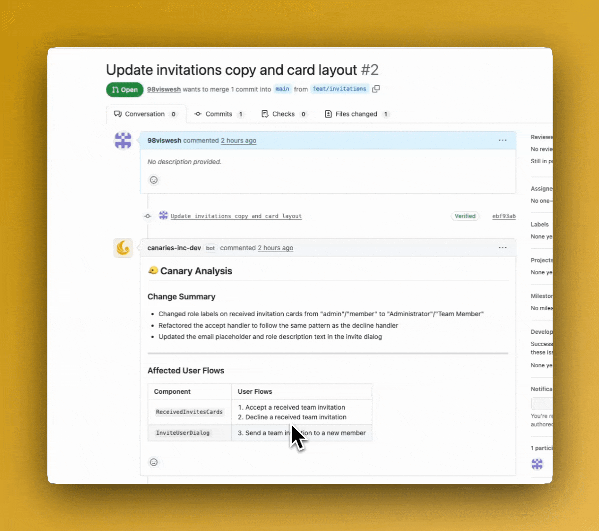 Canary analyzing code changes